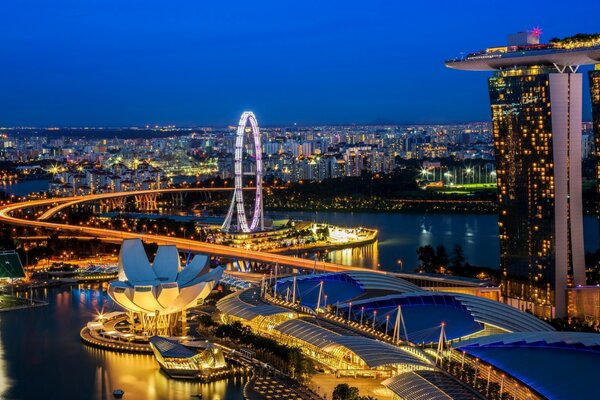 Golden lights of Singapore at night