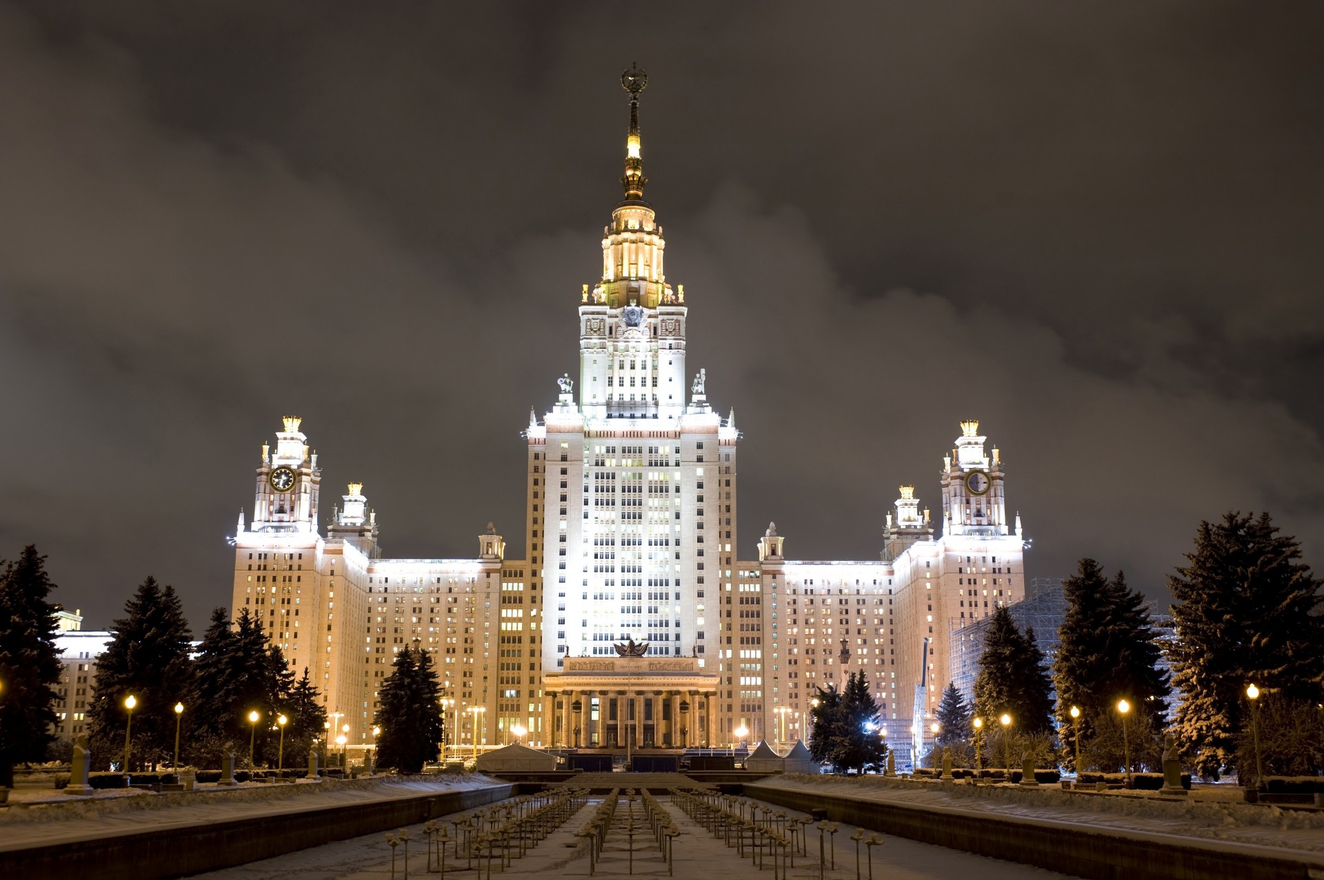 nacht moskauer universität stadt moskau schnee beleuchtung winter