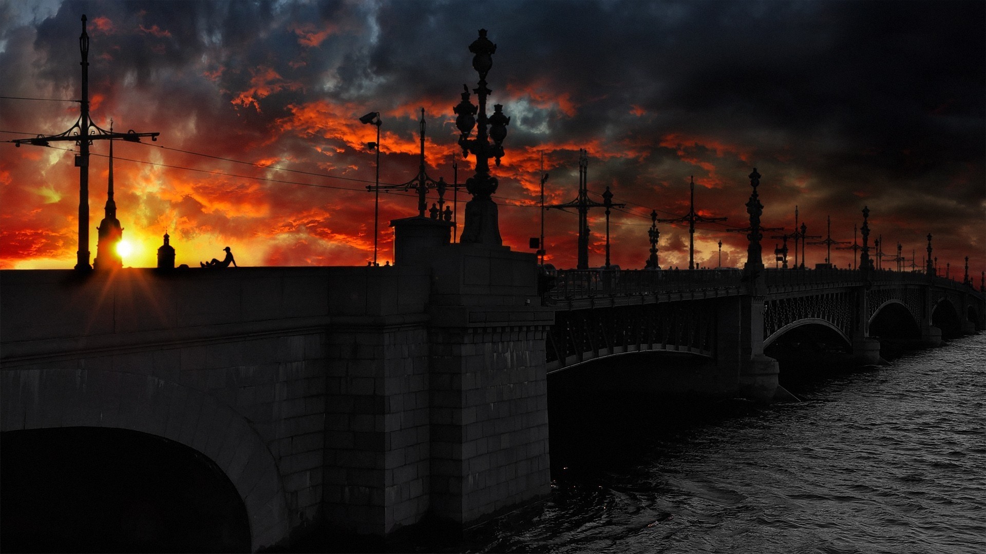 fluss russland nacht schwarz wolke brücke trinity newa st. petersburg stadt trinity