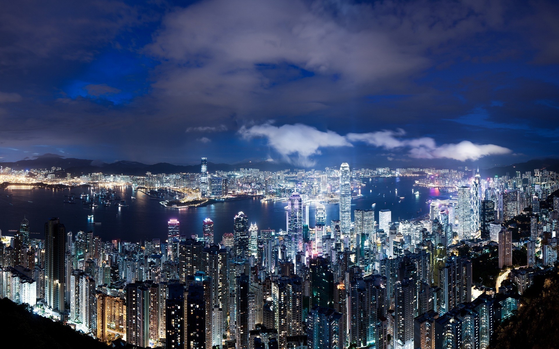 luce blu hong kong città notte