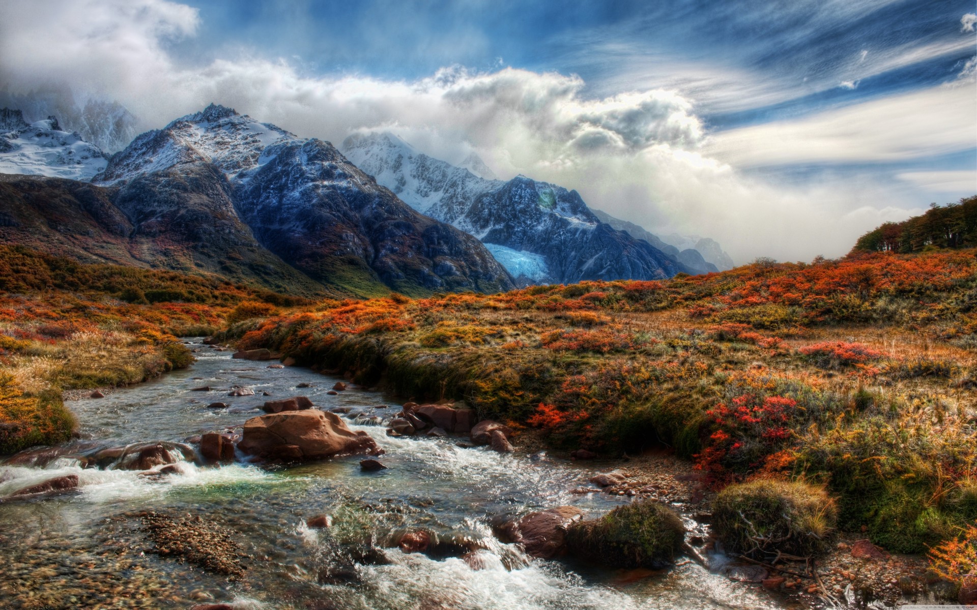 naturaleza río nubes paisaje creek montaña patagonia argentina