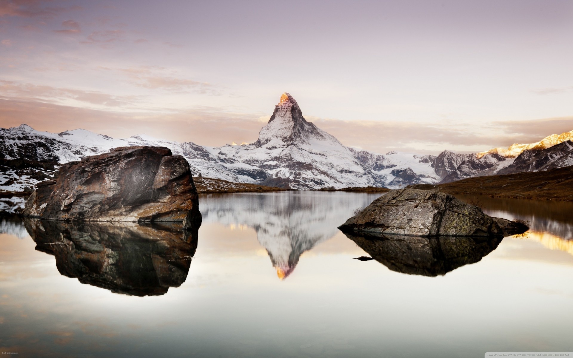 śnieg góry jezioro natura szczyt alpy szwajcaria skały matterhorn