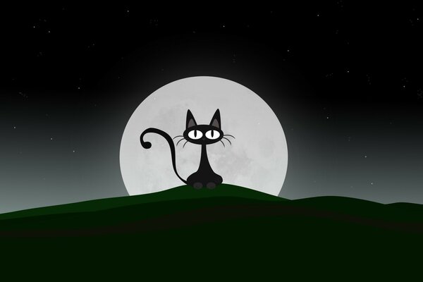 Vector picture of a cat and the moon