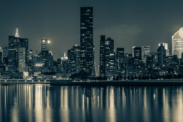 Paisaje nocturno de nueva York. Manhattan