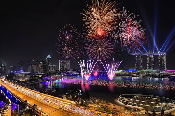 Fuochi d artificio di Capodanno nella Notte Di Singapore