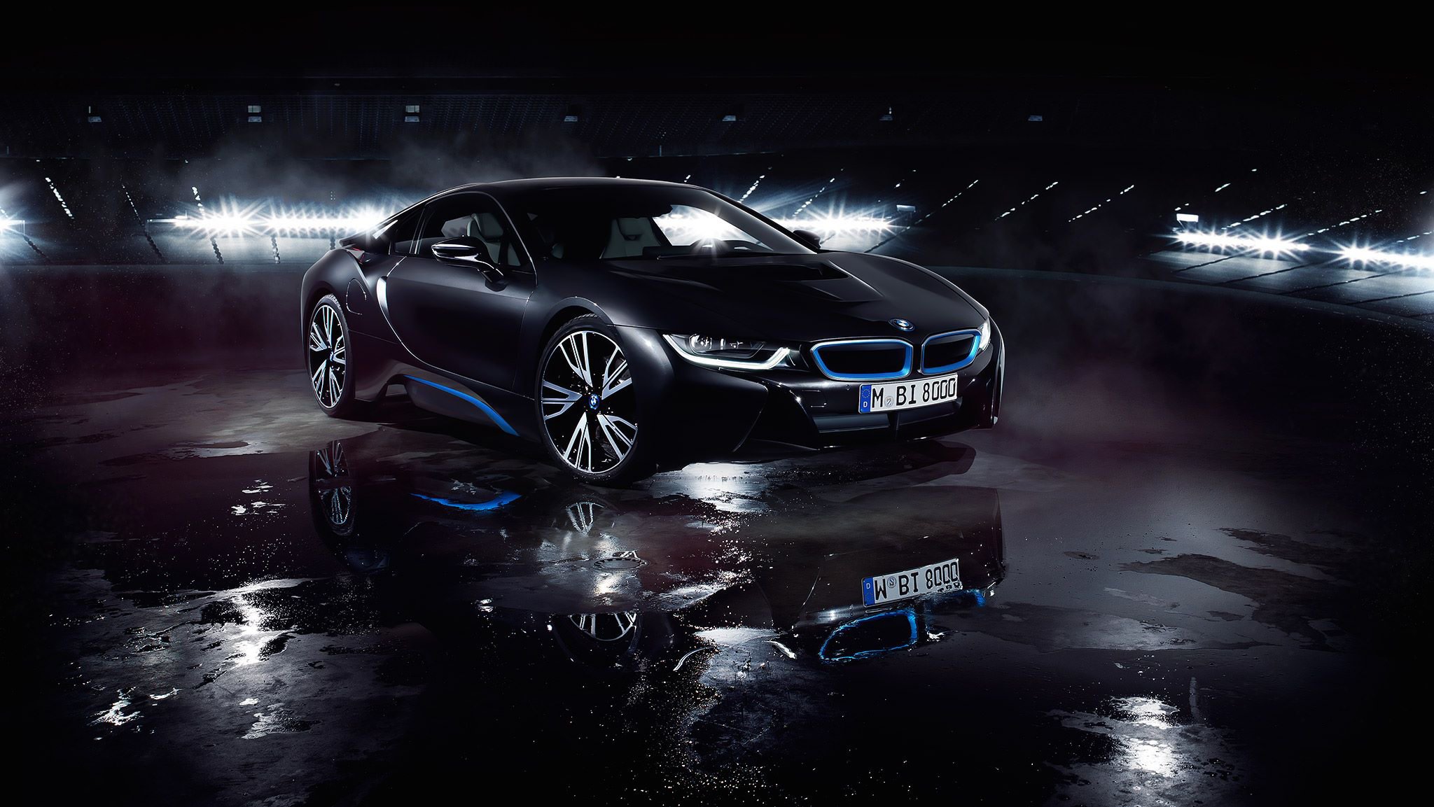 bmw i8 матовый черный вода немецкий автомобиль светло передние