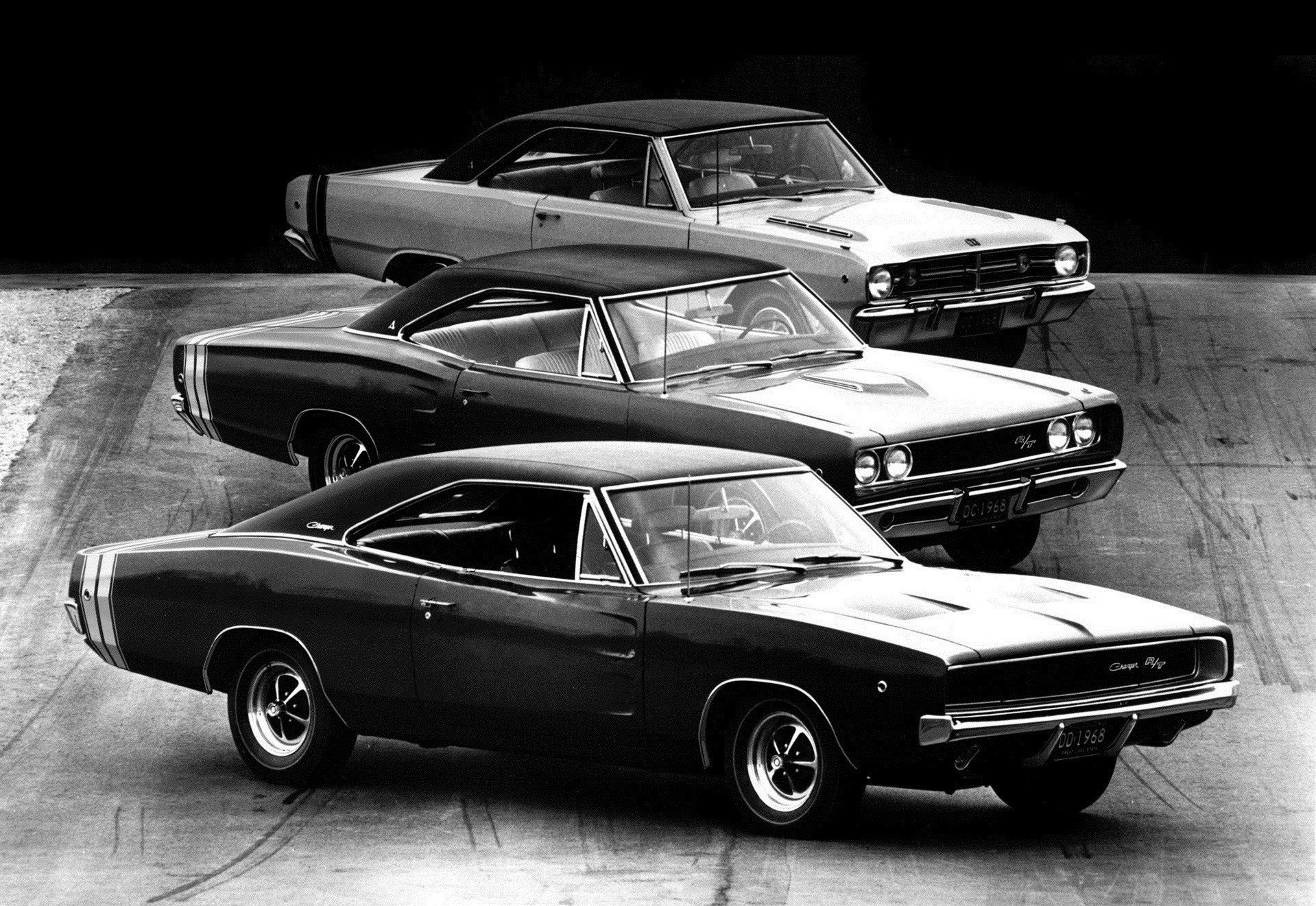 mix cars of the era three cars dodge black and white photo muscle car dodge b-w passenger cars cars auto transport black and white motor transport