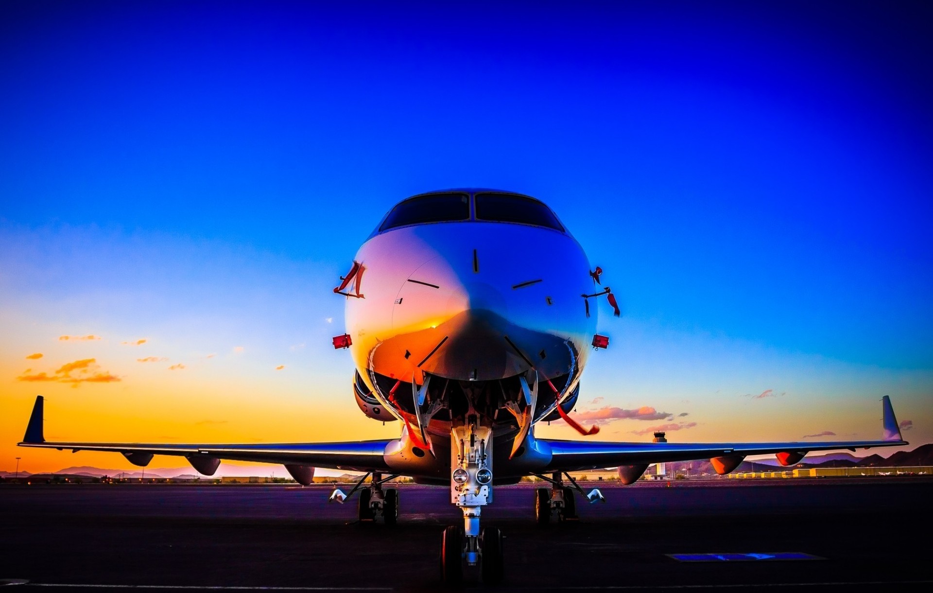 blue plane of the jet airplane