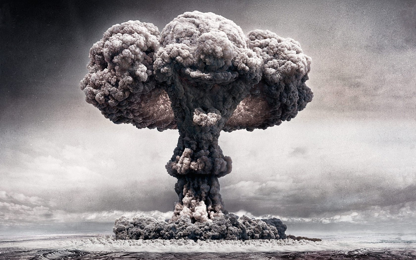 essais destruction massive explosion nucléaire clown gris champignon arme