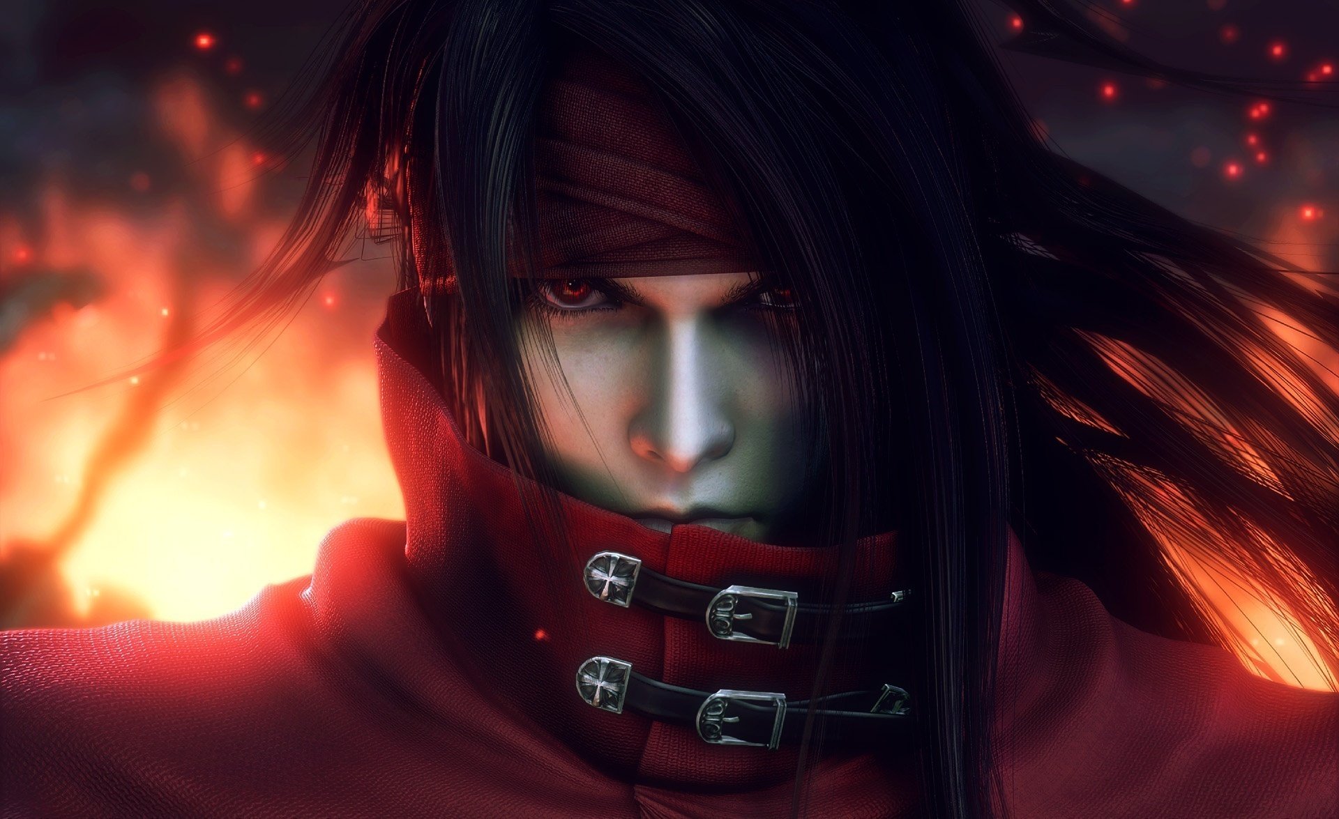 dirge of cerberus final fantasy feuer haare blick mann porträt