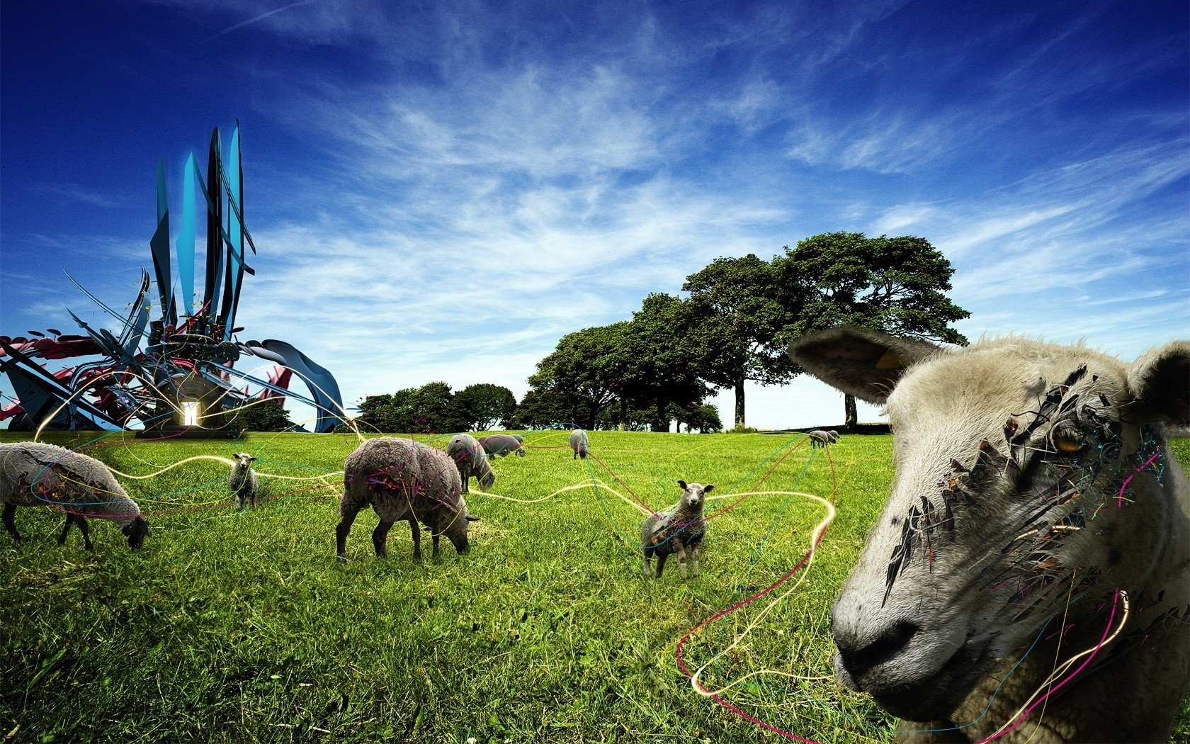 électrique robot moutons traitement clairière créatif ciel animaux