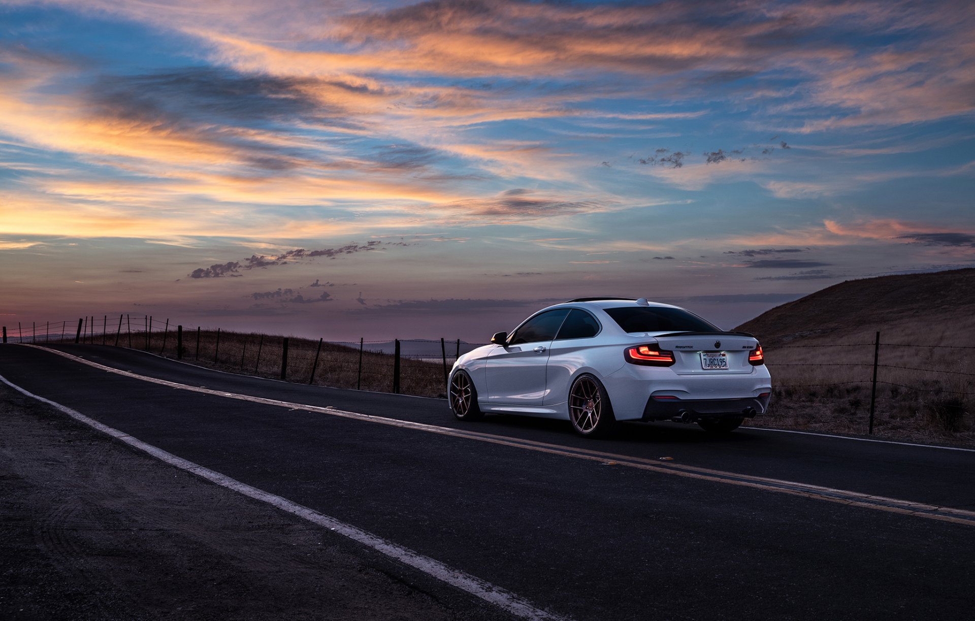 bmw m235i avant gardinen räder auto berge san jose sonnenuntergang hinten