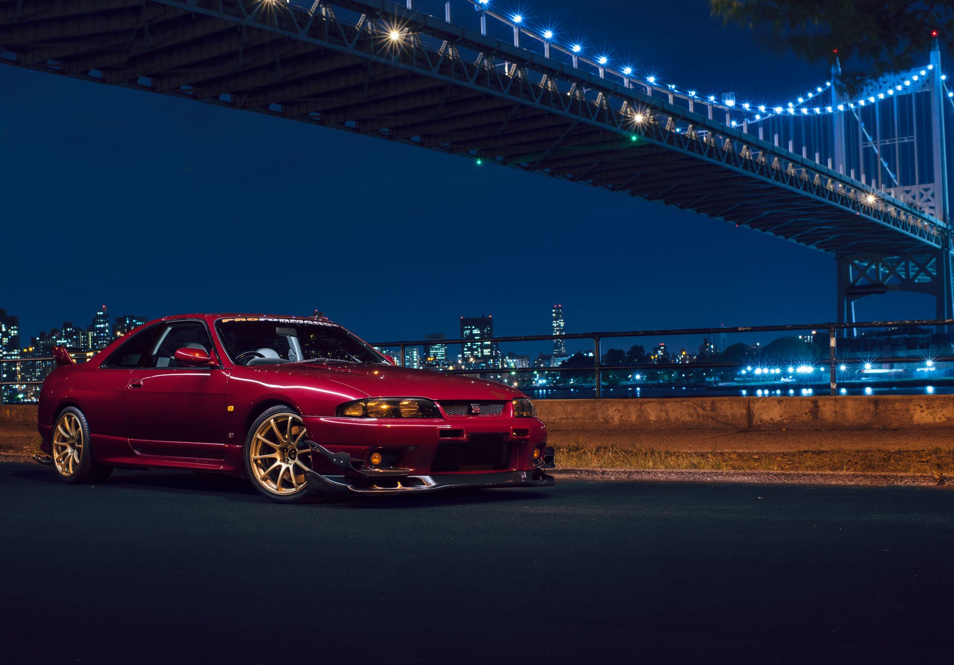 nissan horizon r33 sport car chery new york bridge nigth front