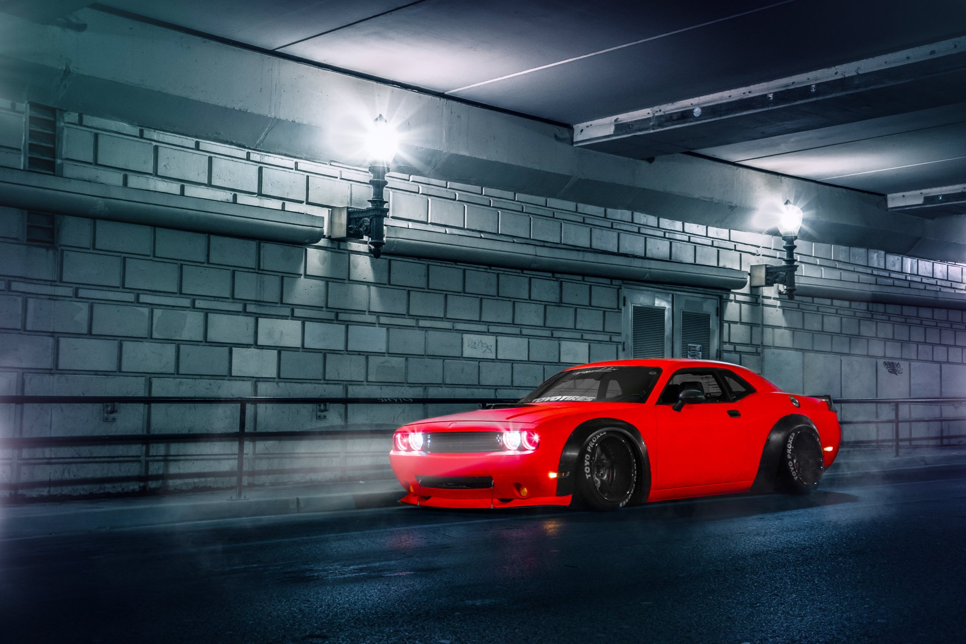 dodge challenger srt red stance car street wide body front