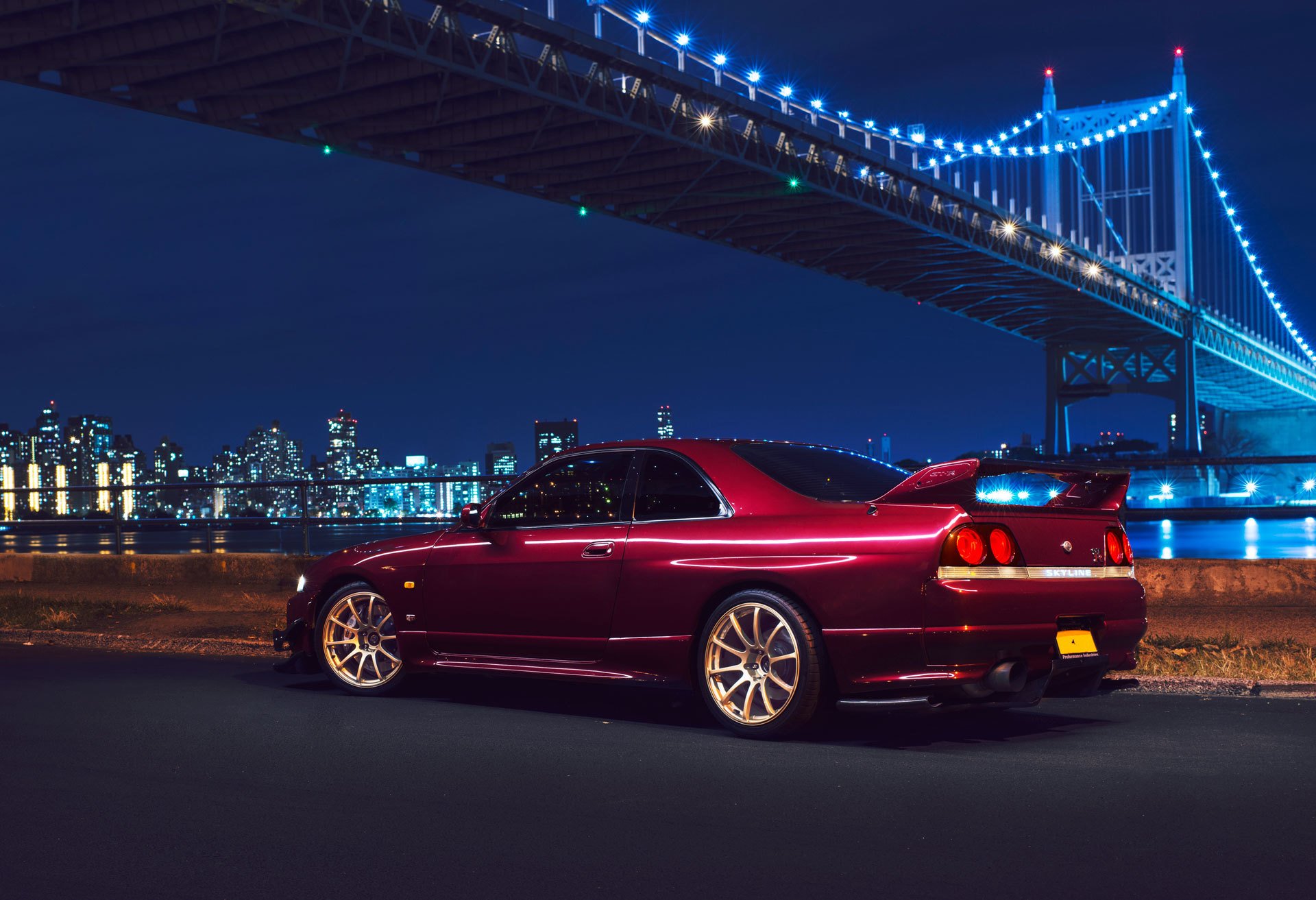 nissan horizon r33 sport car chery new york bridge nigth rear