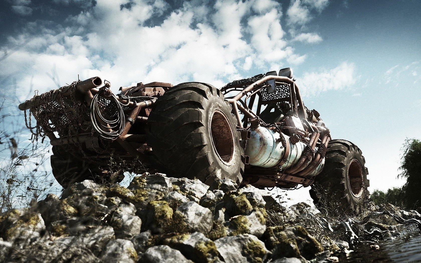 machine designer self-propelled gun monster stones suv clouds transport auto atvs vehicle