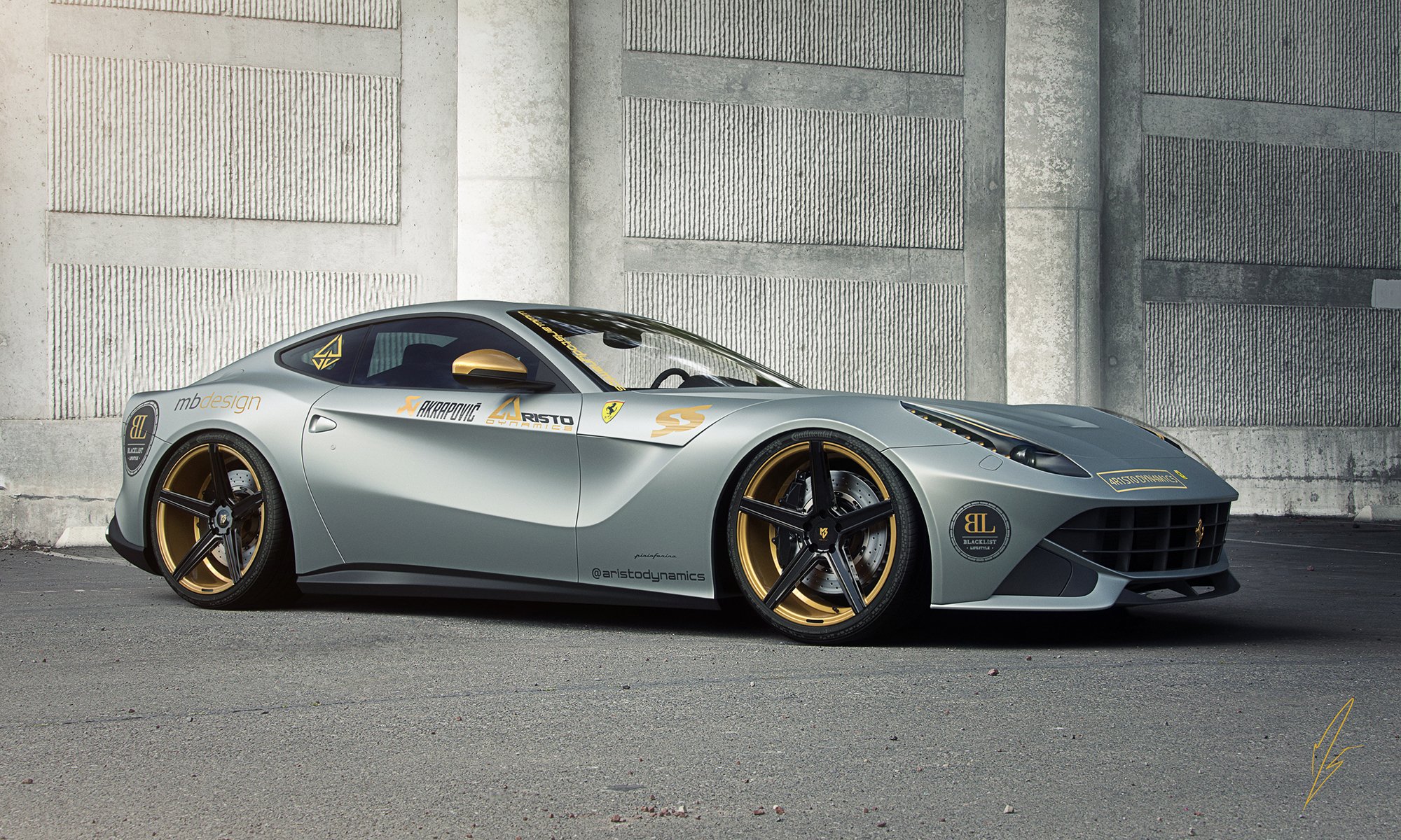 ferrari f12 berlinetta aristo lautsprecher tuning silber supersportwagen vorne