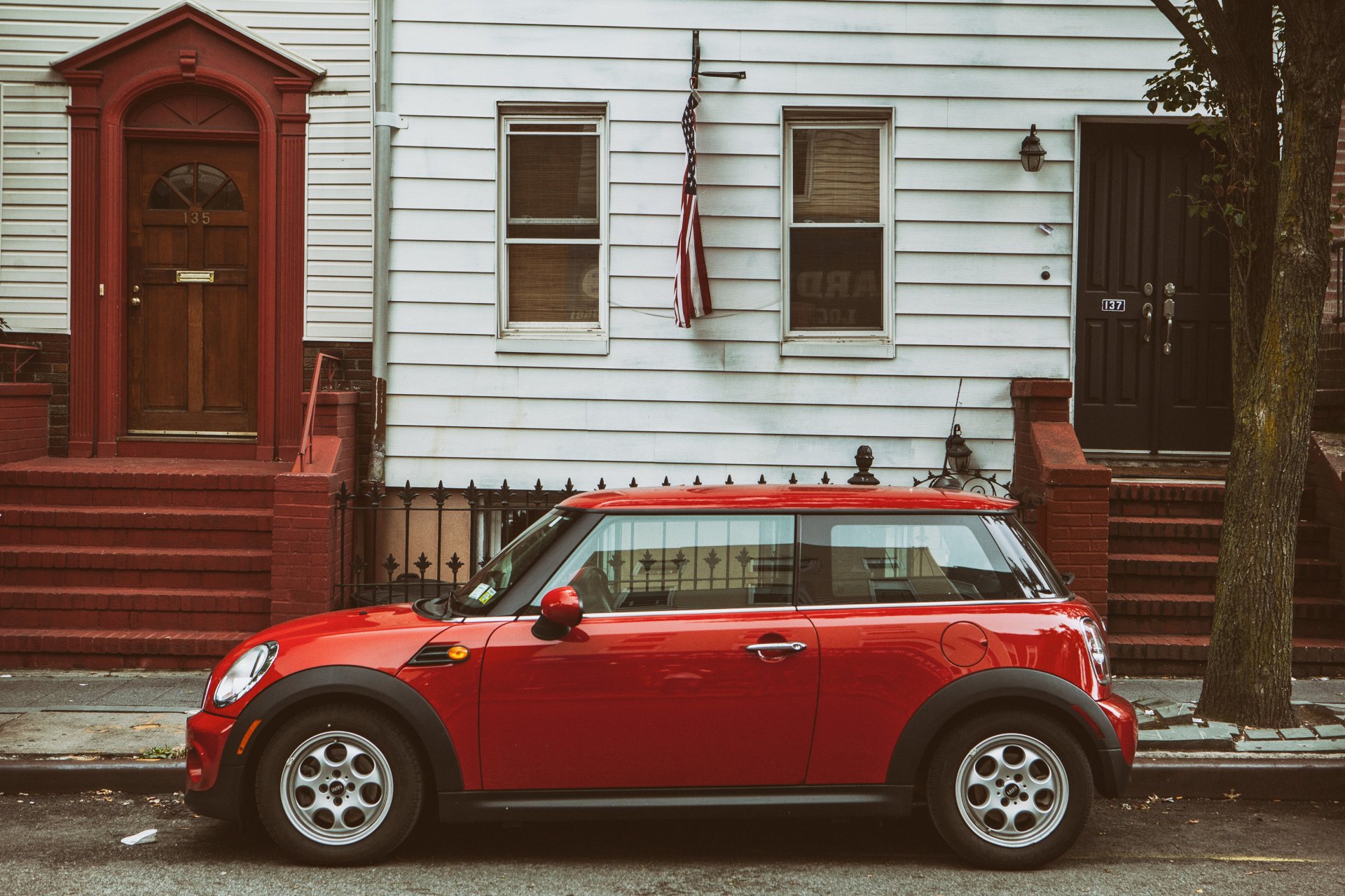 red mini car brooklyn new york city