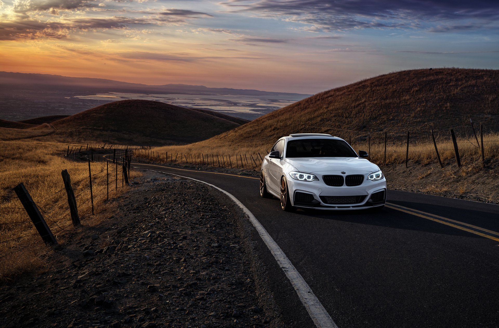 bmw m235i avant guard wheels car mountains san jose sunset front