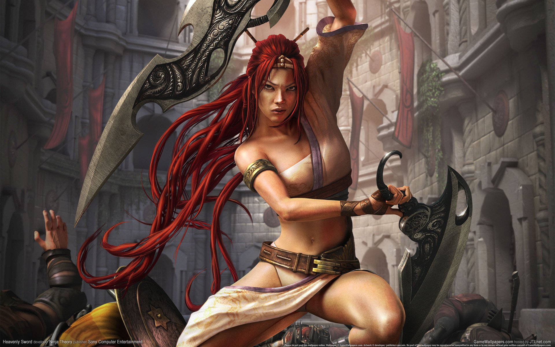 dwa miecze heavenly sword dziewczyna wojownik rude włosy wojownicy