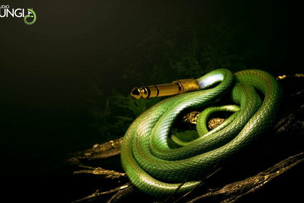 Serpiente verde acurrucada en una maraña