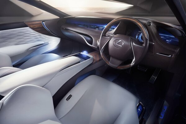 Stylish interior of a car with a right-hand drive