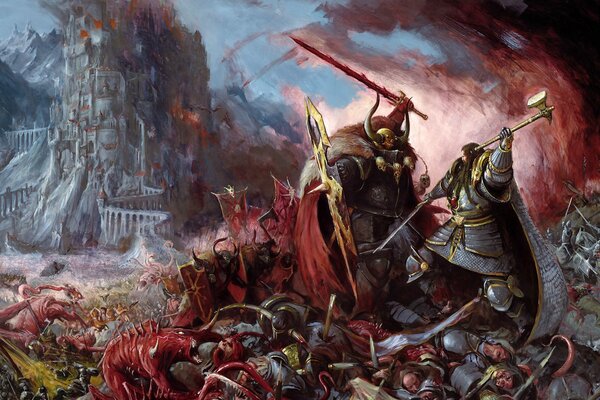 Battaglia di persone contro mostri dal gioco warhammer