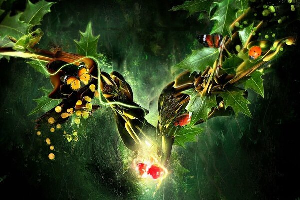 Butterfly foliage and cherry. Creative