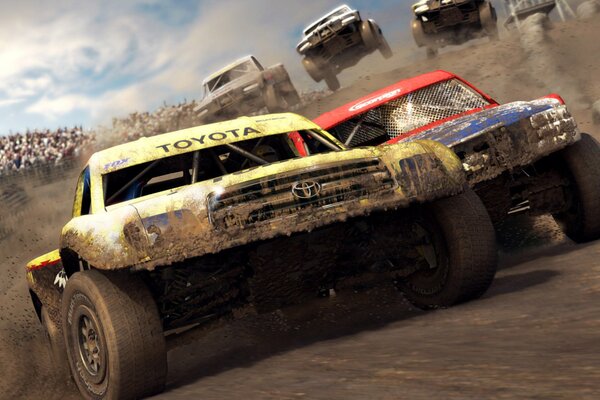 Cool cars in the mud are racing