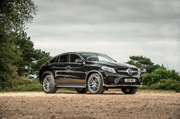 Mercedes-Benz 2015 schwarz in der Nähe von Bäumen