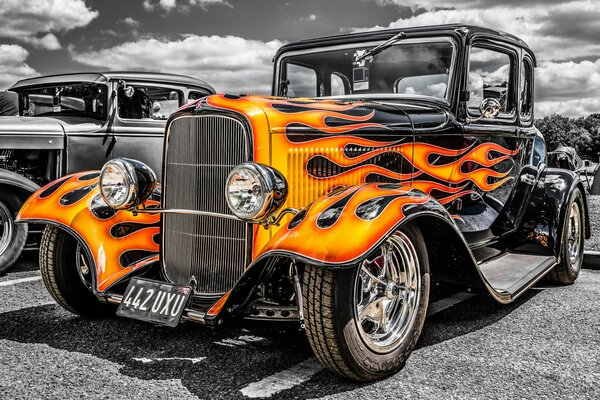 Classic retro hot rod car