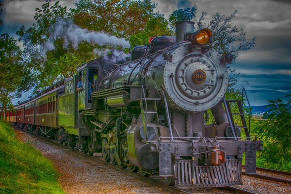 Retro train rides, beautiful trees around