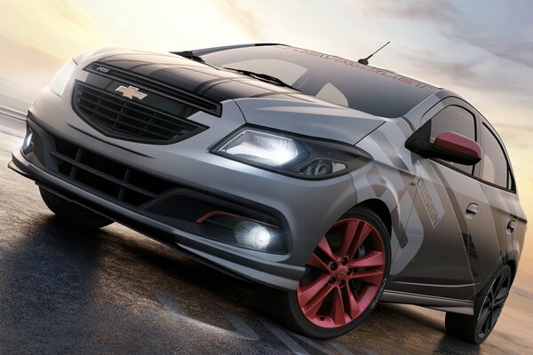 Chevrolet Concept frente con faros encendidos