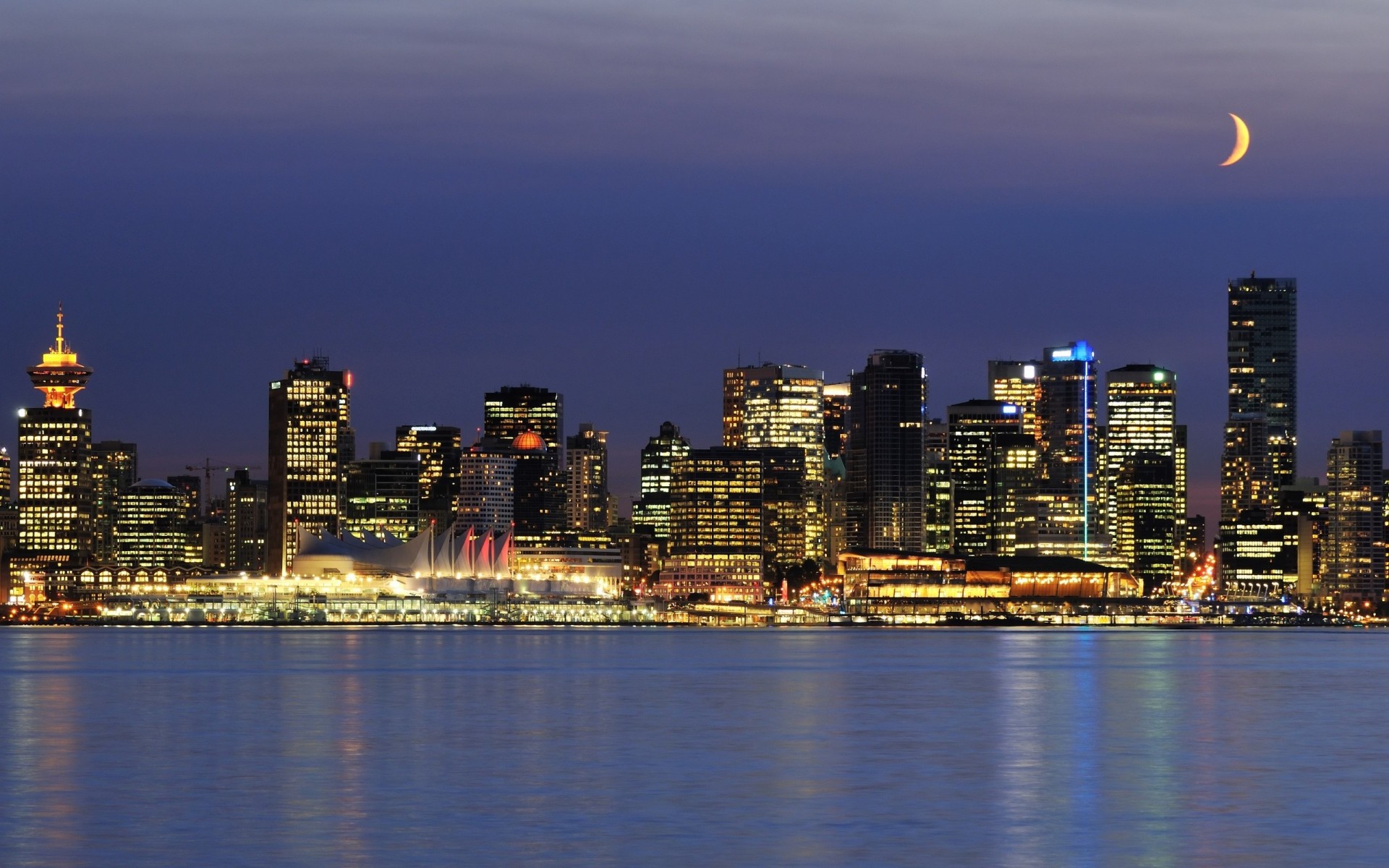 lights night town canada moon