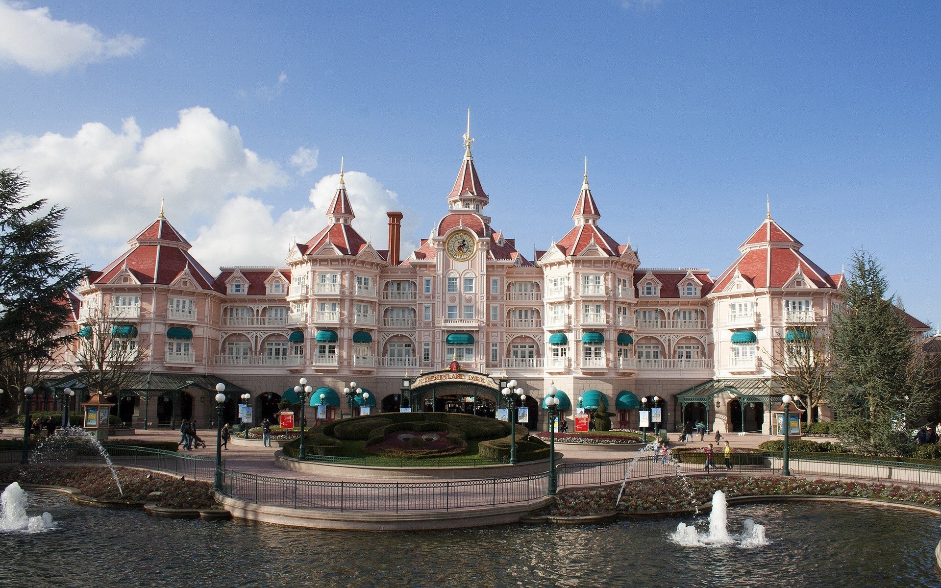 paris water house waterfall grey disneyland town