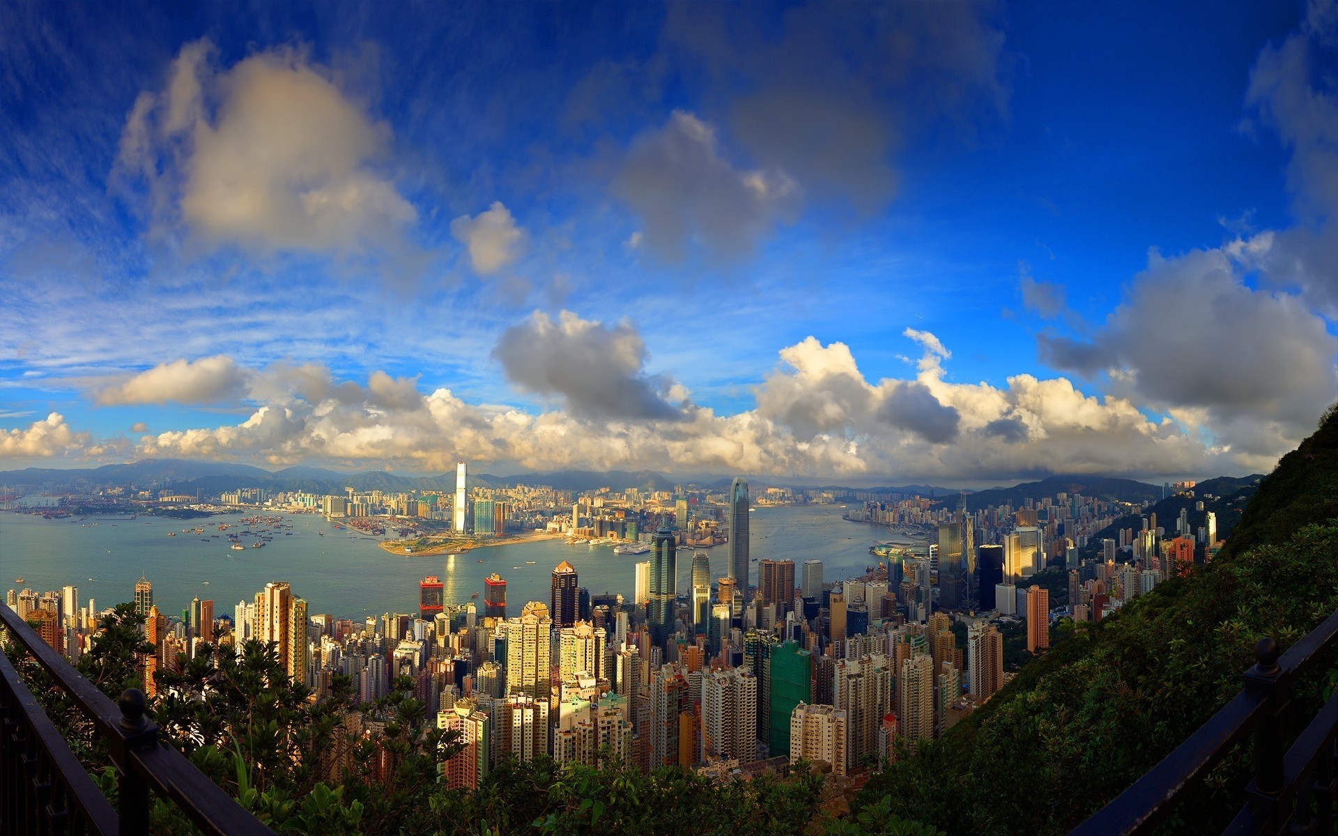 hong kong blue sky cloud town