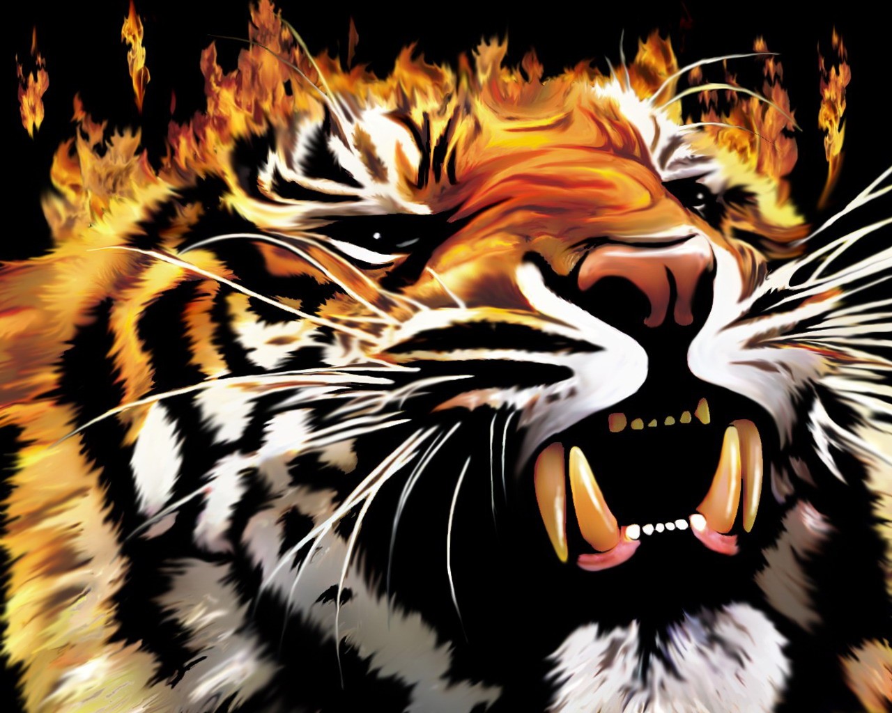 tiger feuer flamme grinsen