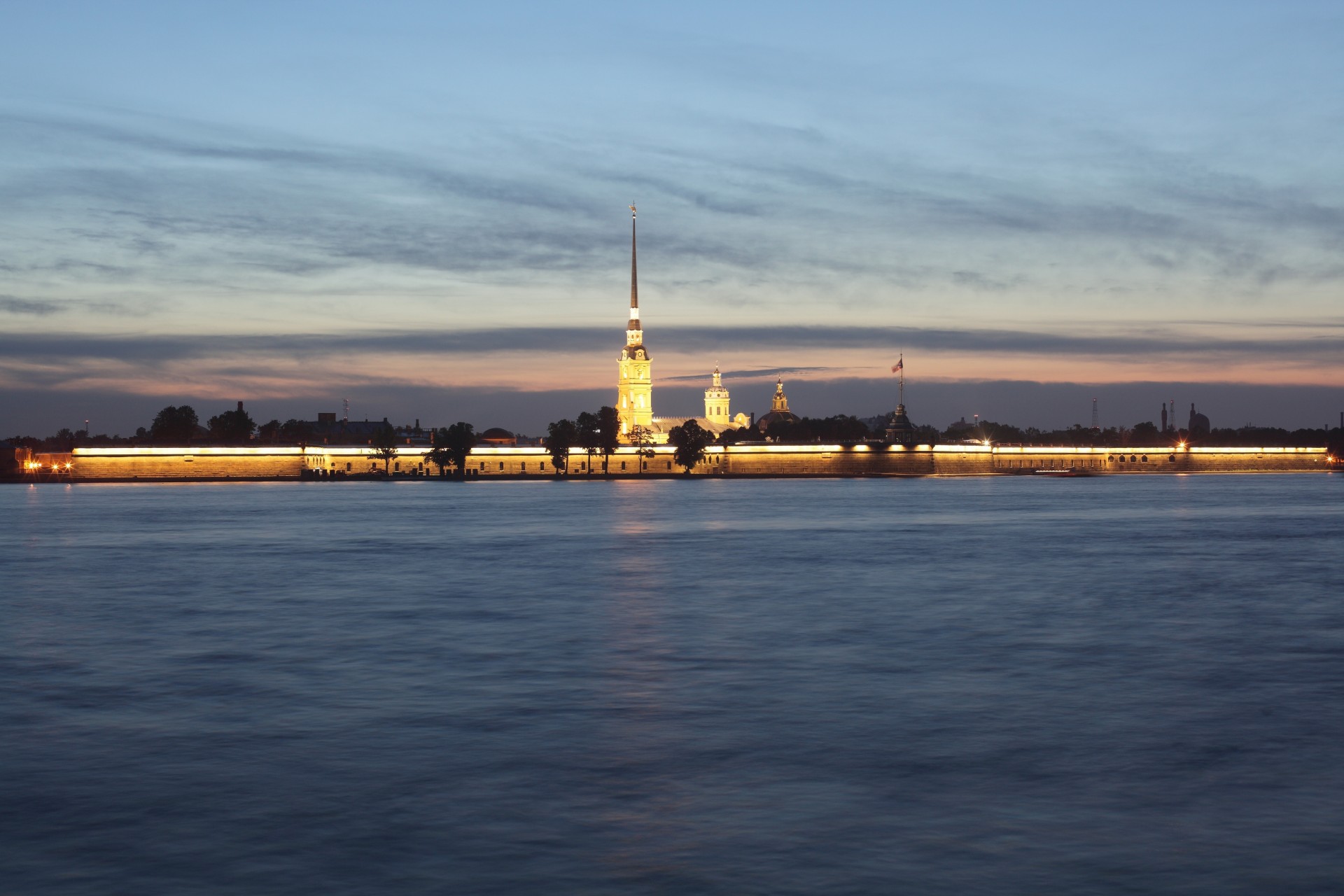 russia st. petersburg view from the palace embankment river town night and paul fortress north neva peter capital