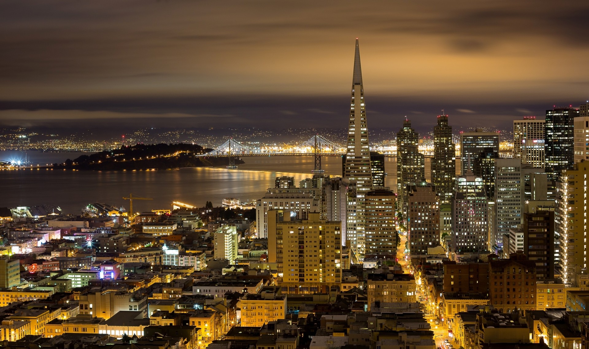 luci baia notte grattacieli san francisco golden gate