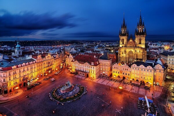 Night square in Prague in lights