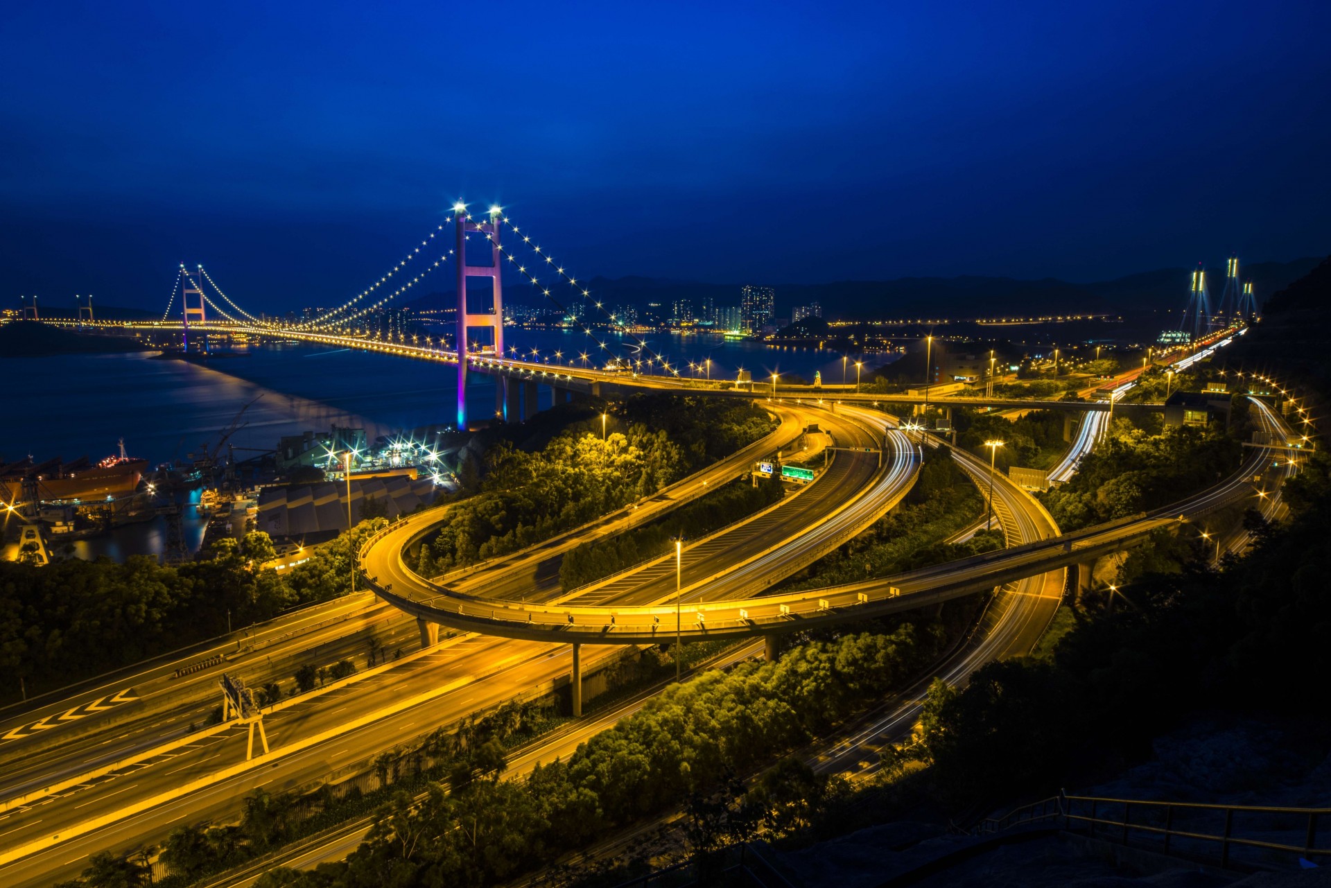 noche puente ciudad hong kong camino