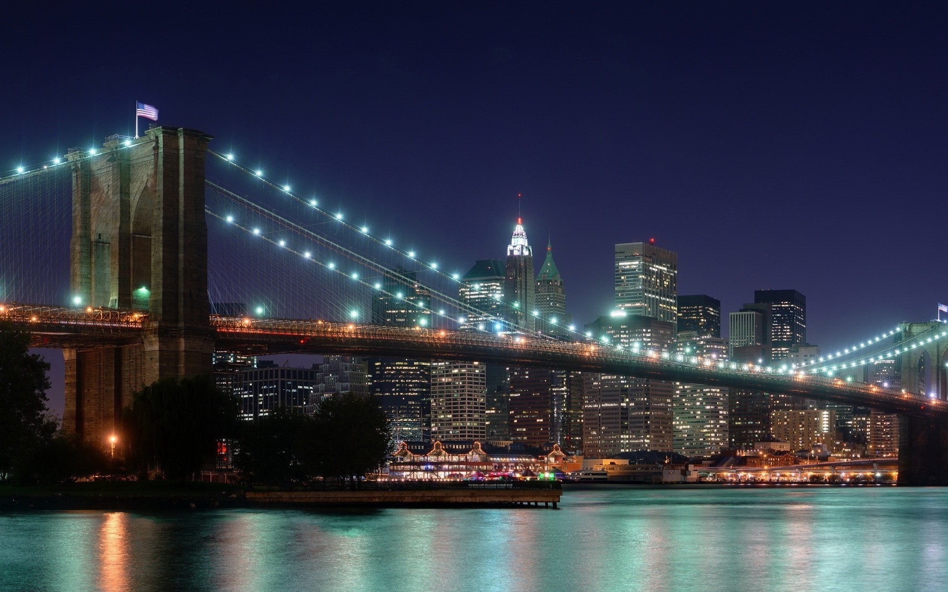 puente luz río noche ciudad