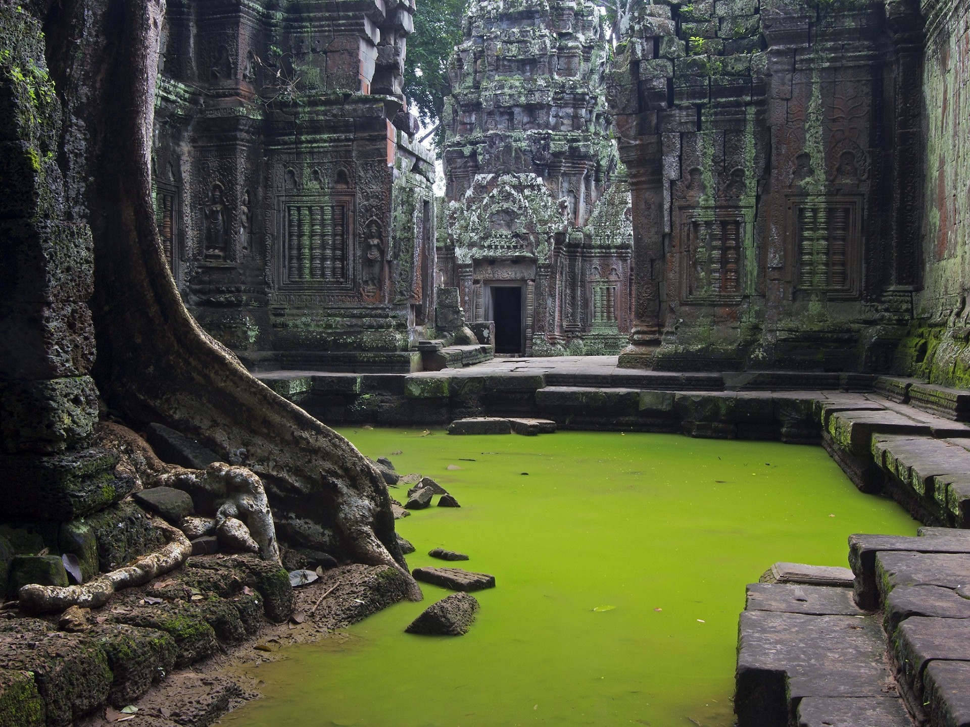 eau ruines beauté temple cambodge