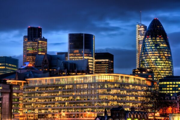 City lights at night in England