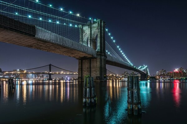 Brooklyn Bridge at night. Romance