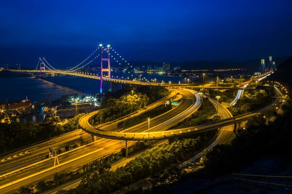 The road of lights on the bridge