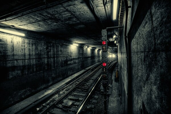 The gloomy subway tunnel. Creepy place