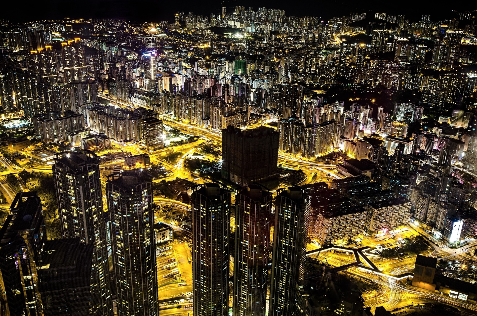 lumières nuit ville hong kong