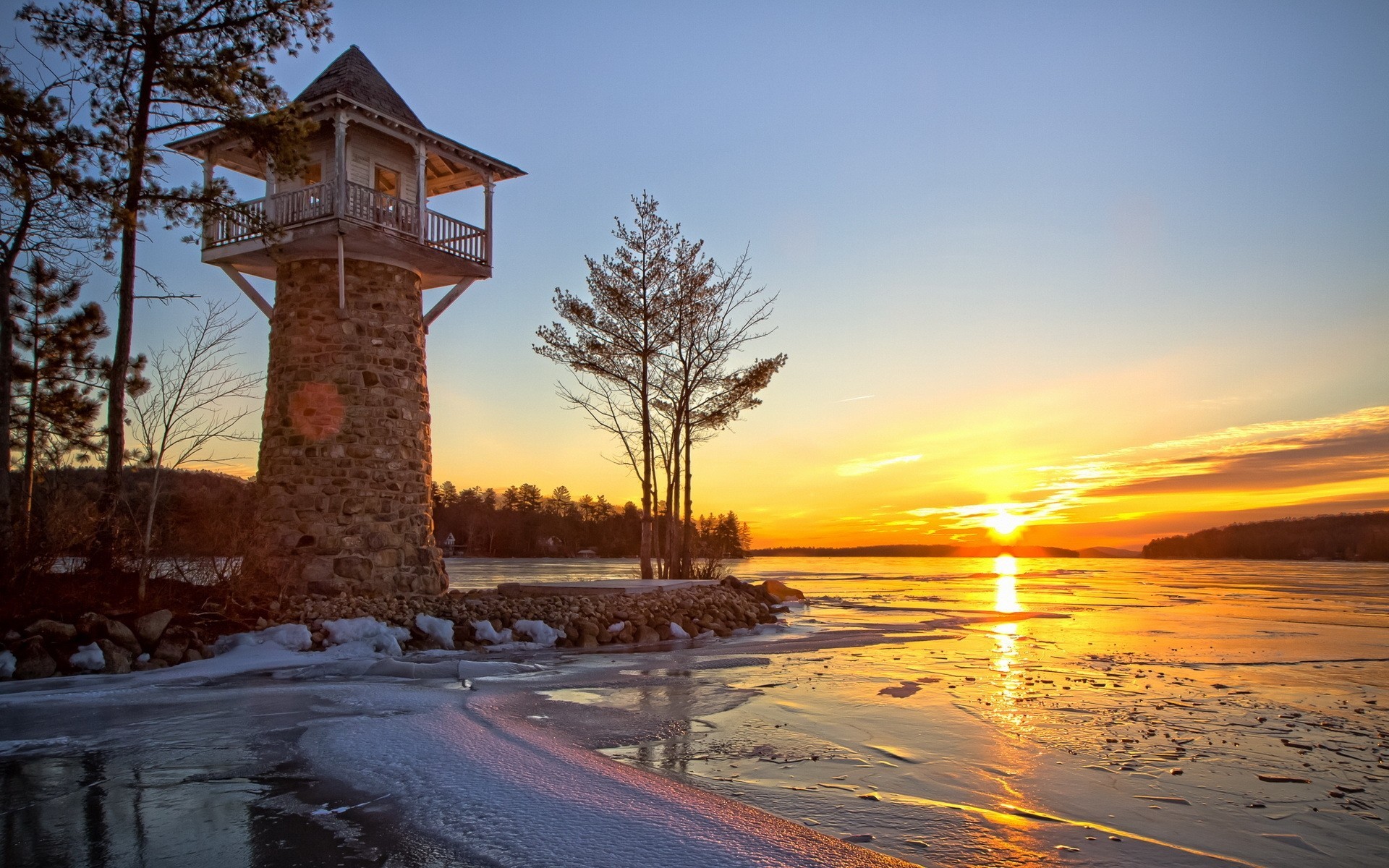 lake landscape sunset next