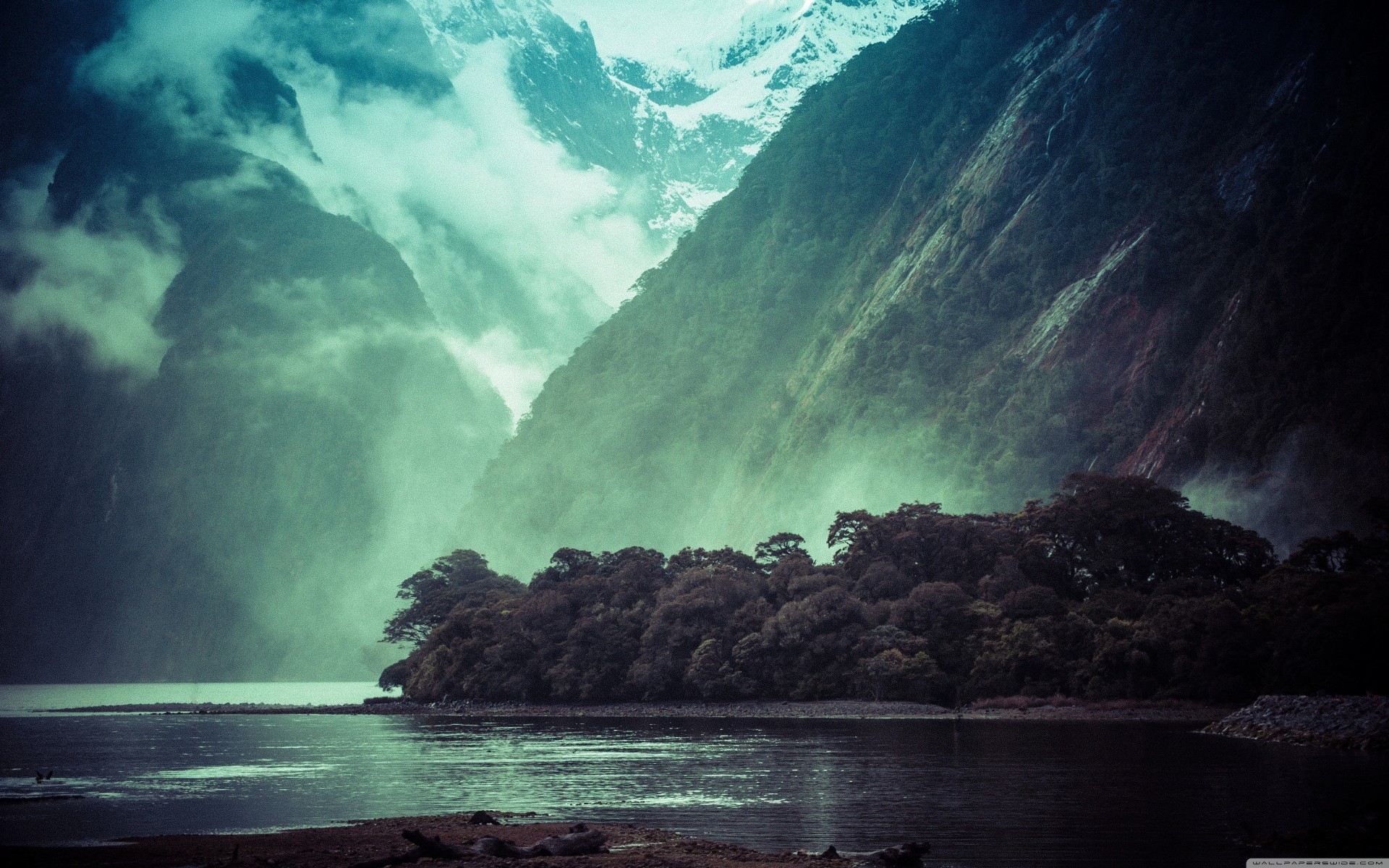 lago nueva zelanda nieve palmeras montaña